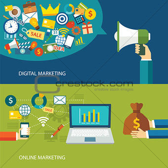 digital marketing and online marketing flat design