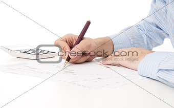 Image of male hand pointing at business document