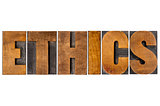 ethics word typography in wood type