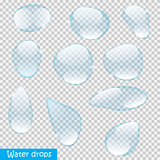 Realistic Water Drops Set On Transparent Background Vector Illus