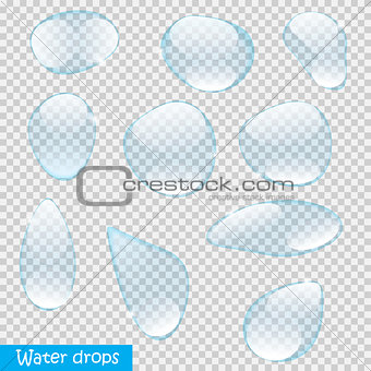 Realistic Water Drops Set On Transparent Background Vector Illus