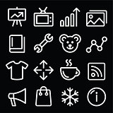 Web white navigation line icons set - photo gallery, online store