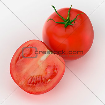 Tomatoes. Whole and a half isolated on white