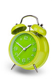 Green alarm clock with the hands at 10 and 2
