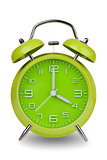 Green alarm clock with hands at 4 am or pm