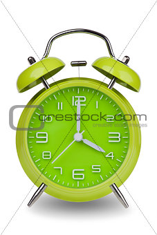 Green alarm clock with hands at 4 am or pm