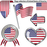 Glossy icons with flags of USA