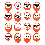 Bald man with ginger beard and mustache icons set