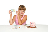 Little  girl with money in hands  isolated