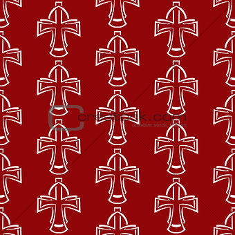 Vector seamless background. White cross on a red