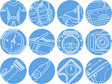 Diving objects blue round vector icons