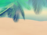 3D beach scene with palm trees with vintage effect