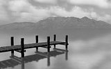 3D black and white landscape with jetty