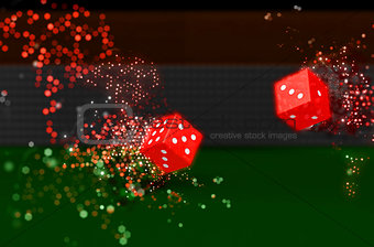 3d rolling dice with bokeh light effect
