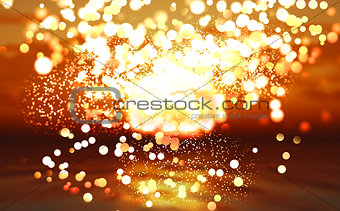 Abstract sunset ocean with bokeh lights