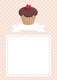 Vector cupcake on pink and white polka dots background