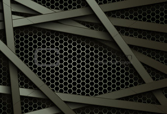 Black bars over dark honeycomb structure. Abstract technology background