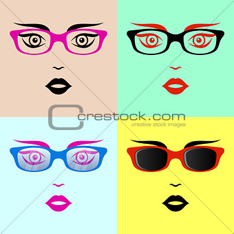 Woman faces with glasses