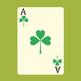 Playing card ACE with a green Shamrock Patrick day
