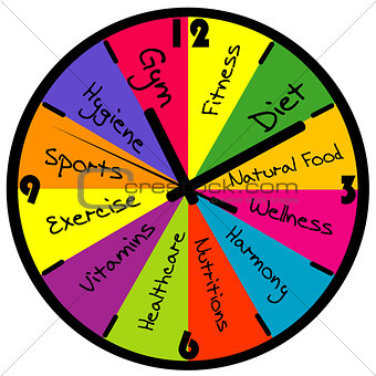 Conceptual colorful clock for a healthy life