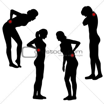 Silhouettes of women with back pain