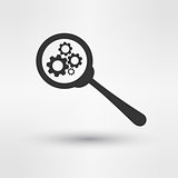 Troubleshooting Symbol Magnifying Glass and Gears Icon Design Template Vector Illustration