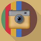 Hipster colorful realistic photo camera icon with shadow.