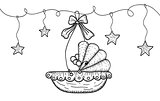 Hand Drawn Illustration with Hanging Cradle and Stars