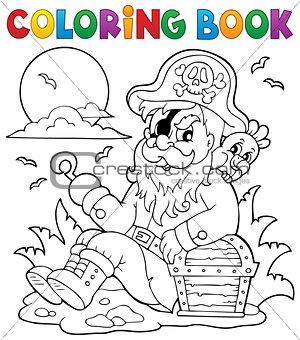 Coloring book with sitting pirate