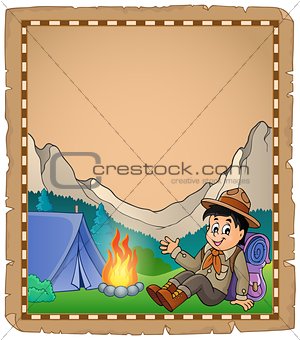 Parchment with scout boy in mountain