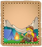 Parchment with scout girl in mountain