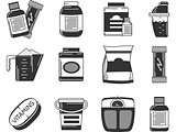Black icons vector collection of sports nutrition