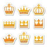 Crown, royal family gold icons set