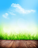 Summer background with floor, grass and bokeh