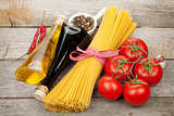 Pasta, tomatoes, condiments and spices