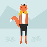 animal vector portrait, fox in bowler hat
