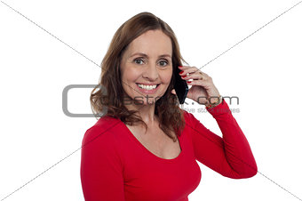 Woman in middle of conversation