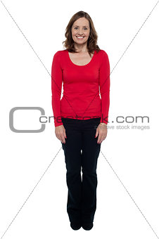 Profile shot of a middle aged cheerful woman
