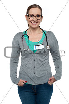 Gorgeous physician posing casually