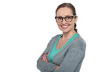 Trendy bespectacled woman dressed in casuals