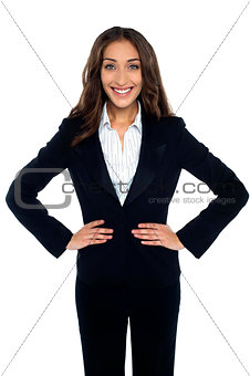Charming corporate woman smiling heartily