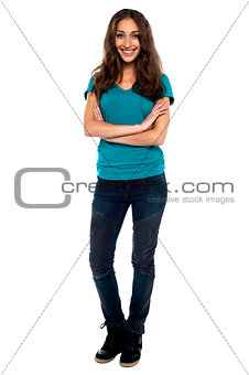 Full length portrait of a woman in trendy wear
