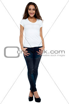 Trendy fashionable brunette in casuals