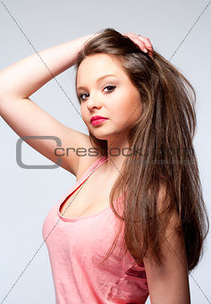 Beautiful Teenage Girl with Long Brown Hair