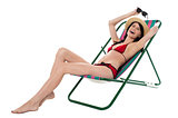 Full length portrait of relaxed cheerful bikini woman