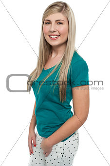 Pretty teen blonde dressed in casuals