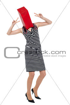 Woman with shopping bag as her face