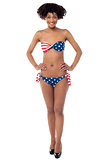 Americal flag bikini model on white background
