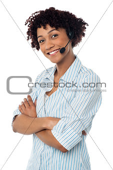 Confident smiling female telecaller