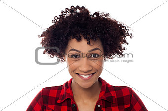 Face closeup of curly haired afro american model